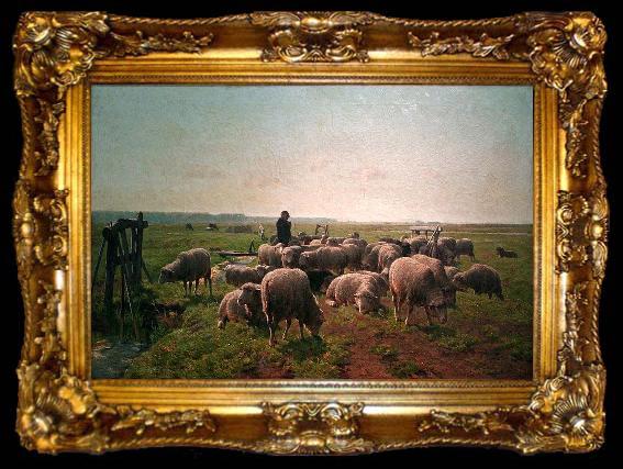 framed  Cornelis Van Leemputten Landschap met herder en kudde schapen, ta009-2